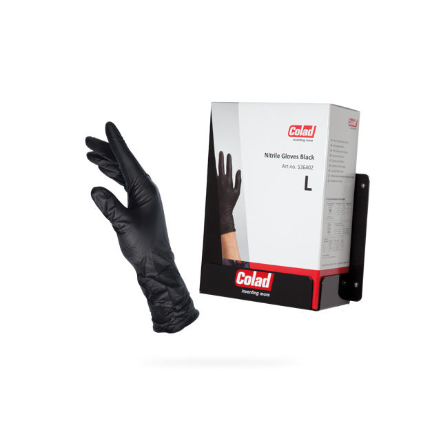 Colad Disposable Nitrile Gloves Black with long sleeves, textured fingertips, and solvent resistance for painting processes.